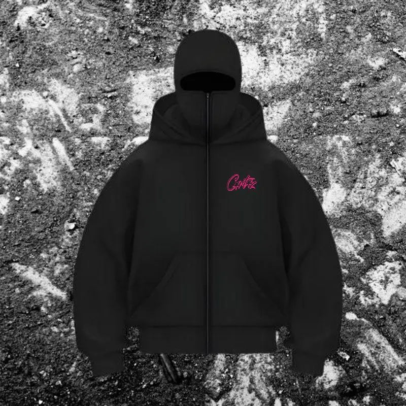 Noir de Laine Jacke Mit Integrierter Maske