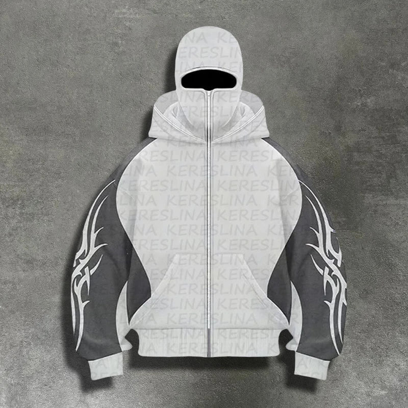 KERESLINA Tribal Tech Zipper Hoodie – Oversized Streetwear Hoodie mit Reißverschluss