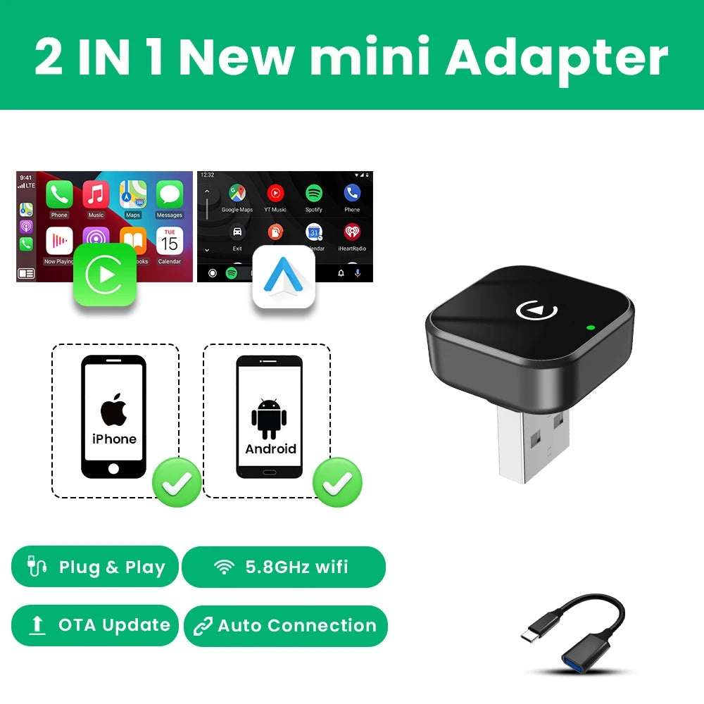 PLAYAIBOX Wireless CarPlay & Android Auto Adapter – Plug & Play WiFi Bluetooth Dongle für OEM-Systeme