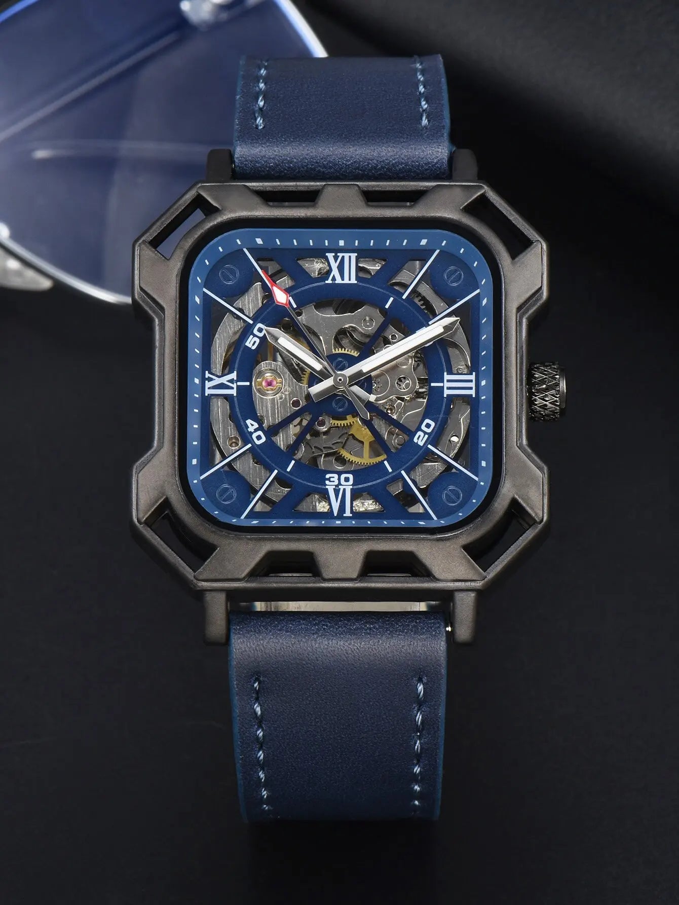 Black Steel Skeleton Automatic – Automatikuhr mit Sichtmechanik & Echtlederarmband