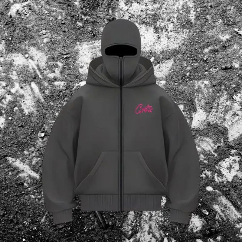 Noir de Laine Jacke Mit Integrierter Maske