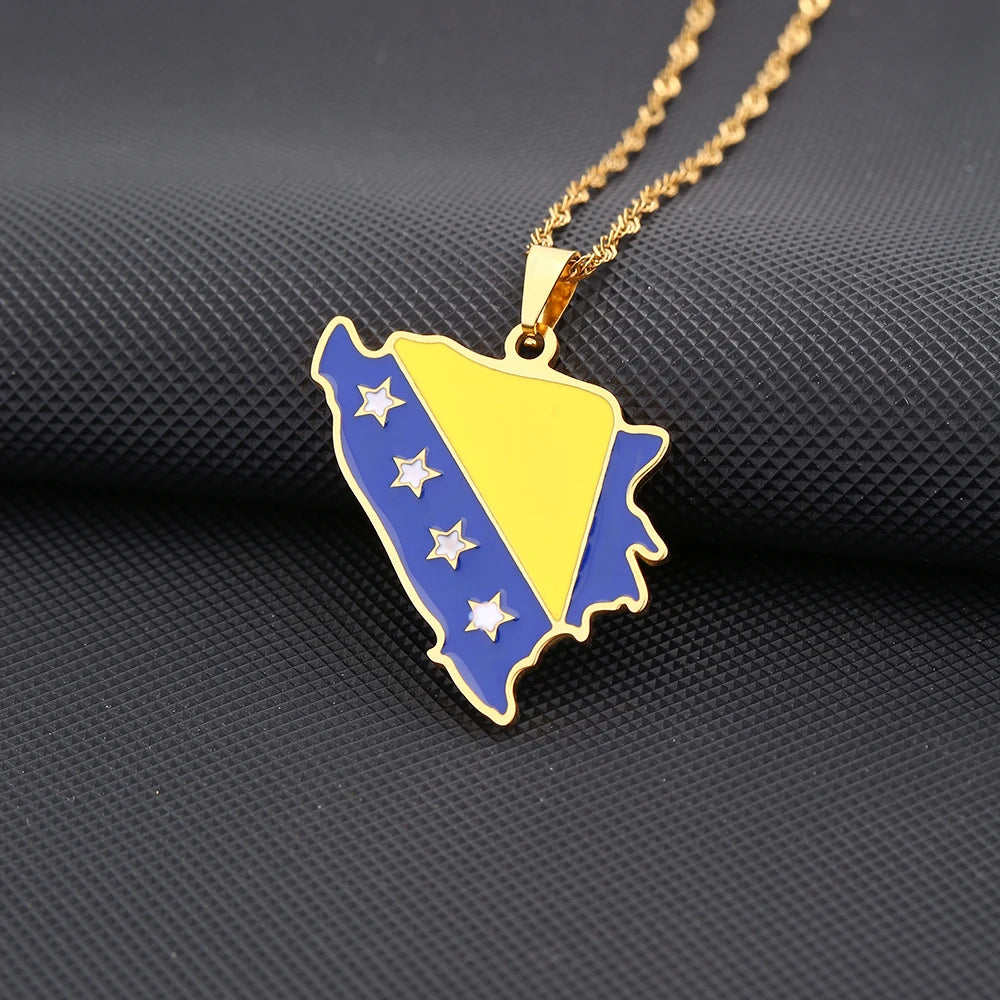 🇧🇦 Bosnien Halskette – Edelstahl Anhänger in Gold & Silber