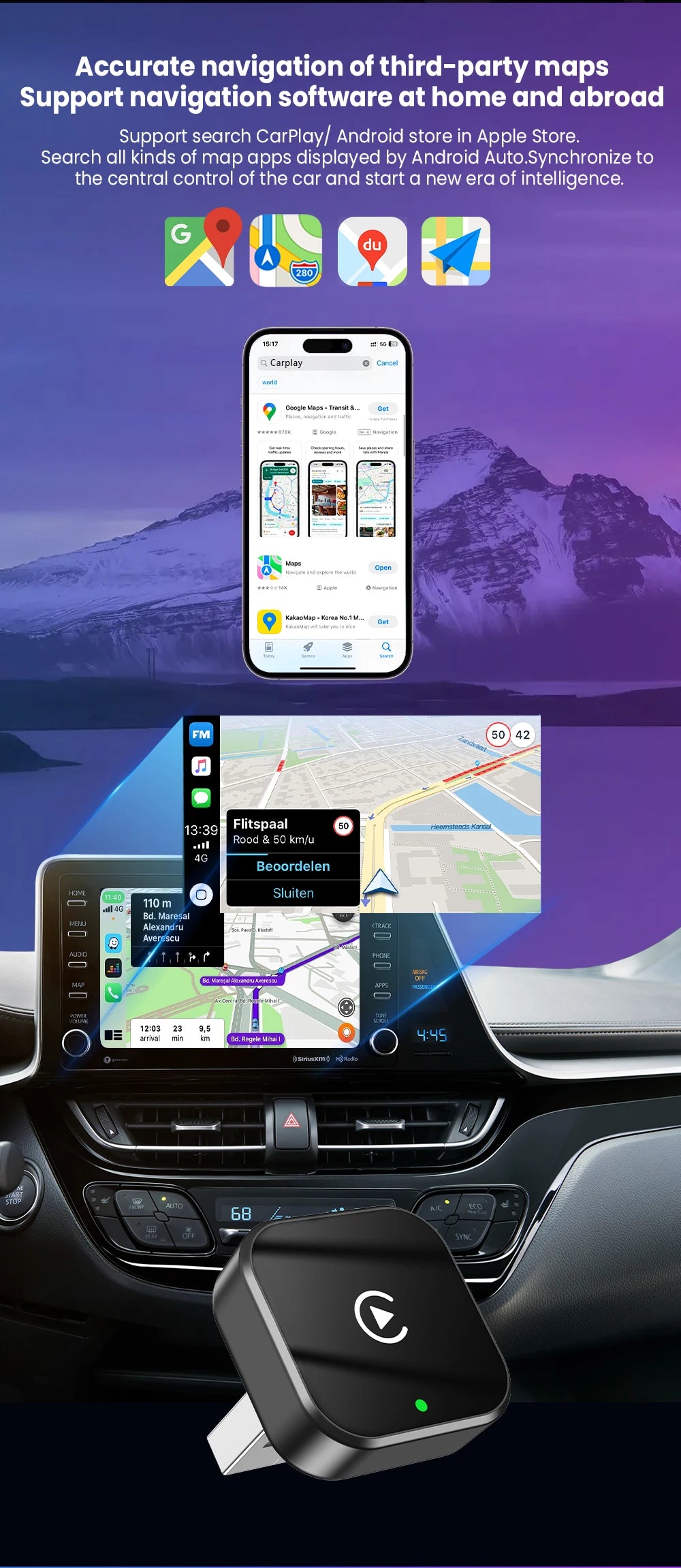 PLAYAIBOX Wireless CarPlay & Android Auto Adapter – Plug & Play WiFi Bluetooth Dongle für OEM-Systeme
