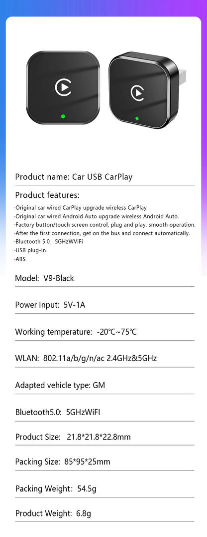 PLAYAIBOX Wireless CarPlay & Android Auto Adapter – Plug & Play WiFi Bluetooth Dongle für OEM-Systeme