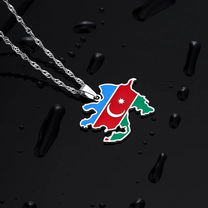 🇦🇿 Aserbaidschan Karte Halskette – Edelstahl Anhänger in Gold & Silber