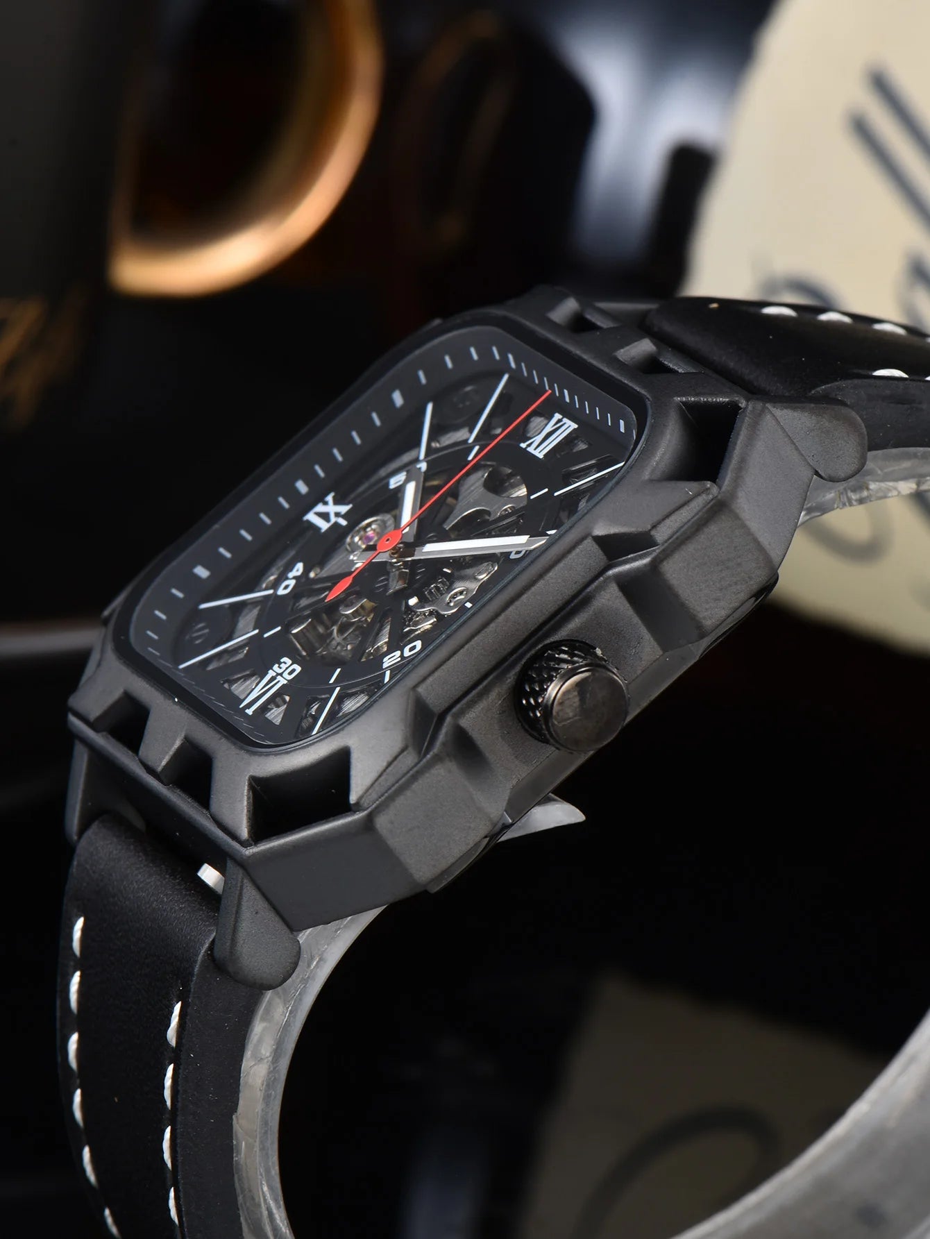 Black Steel Skeleton Automatic – Automatikuhr mit Sichtmechanik & Echtlederarmband
