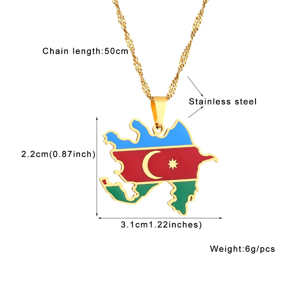 🇦🇿 Aserbaidschan Karte Halskette – Edelstahl Anhänger in Gold & Silber