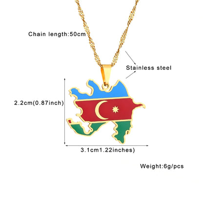 🇦🇿 Aserbaidschan Karte Halskette – Edelstahl Anhänger in Gold & Silber