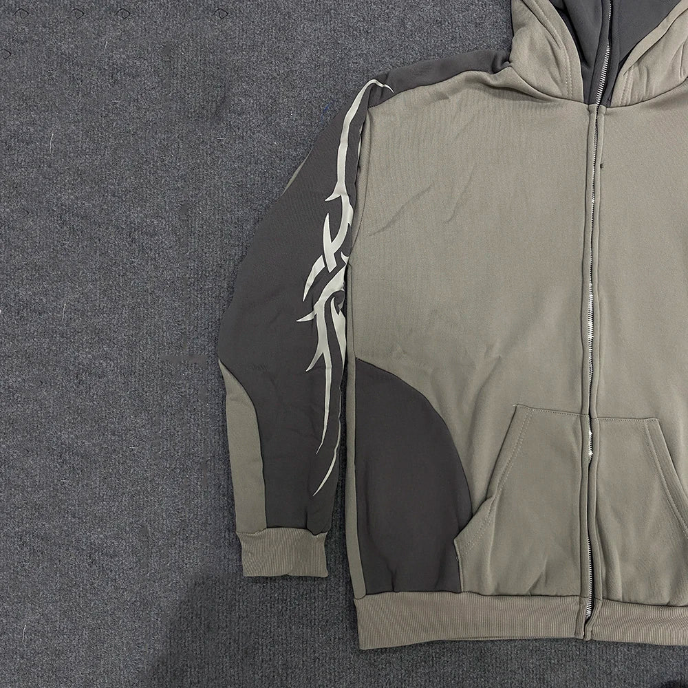 KERESLINA Tribal Tech Zipper Hoodie – Oversized Streetwear Hoodie mit Reißverschluss