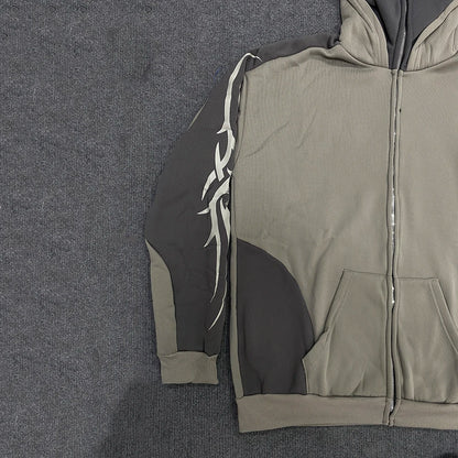 KERESLINA Tribal Tech Zipper Hoodie – Oversized Streetwear Hoodie mit Reißverschluss