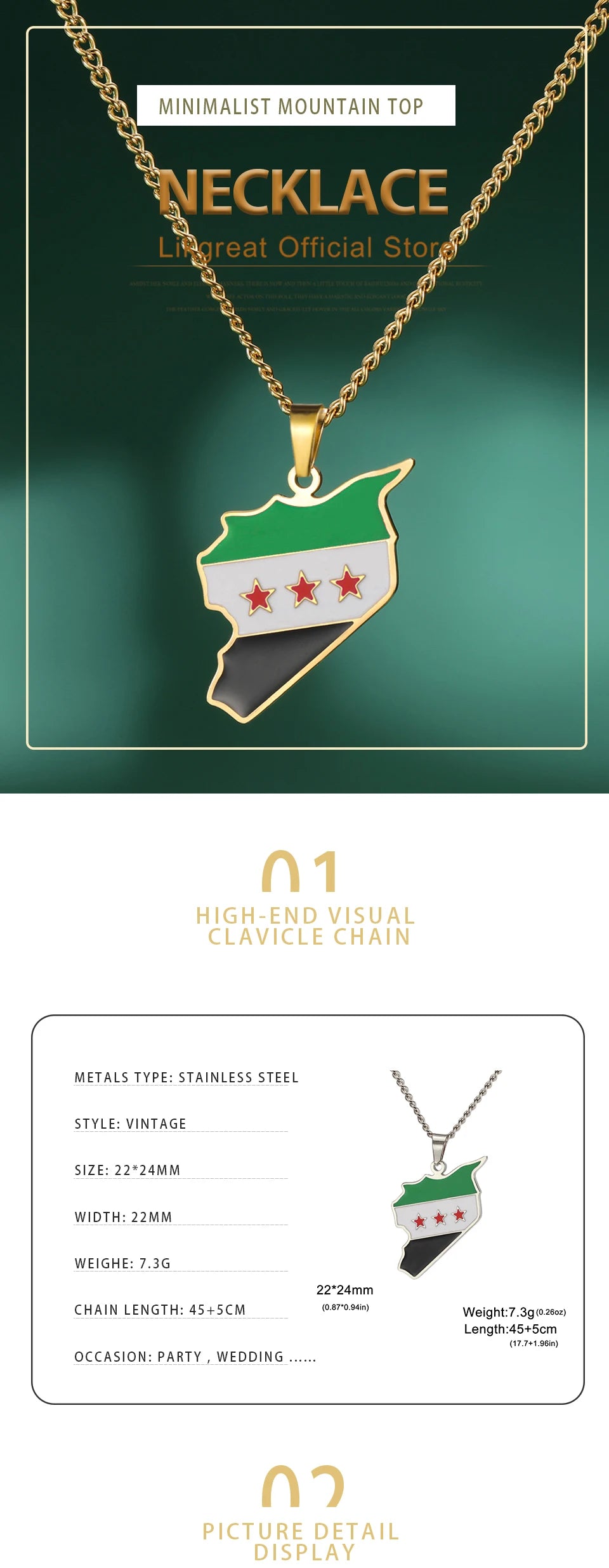 Syrien Halskette  – Karte mit Flaggen-Design