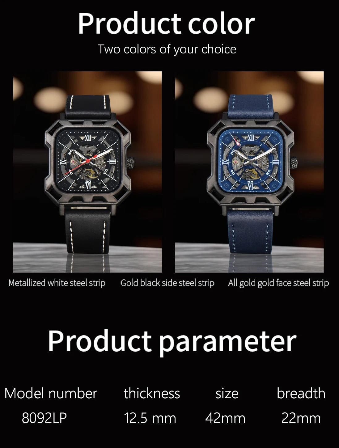 Black Steel Skeleton Automatic – Automatikuhr mit Sichtmechanik & Echtlederarmband