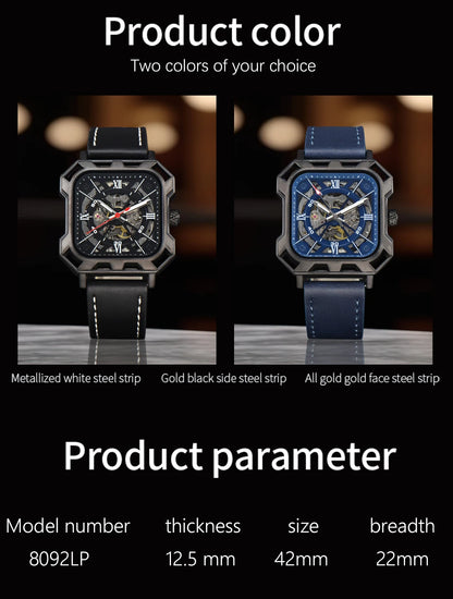 Black Steel Skeleton Automatic – Automatikuhr mit Sichtmechanik & Echtlederarmband