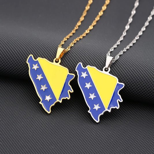 🇧🇦 Bosnien Halskette – Edelstahl Anhänger in Gold & Silber