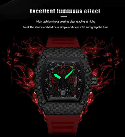 Carbon Sport Automatic – Automatikuhr im Motorsport-Design mit rotem Silikonarmband