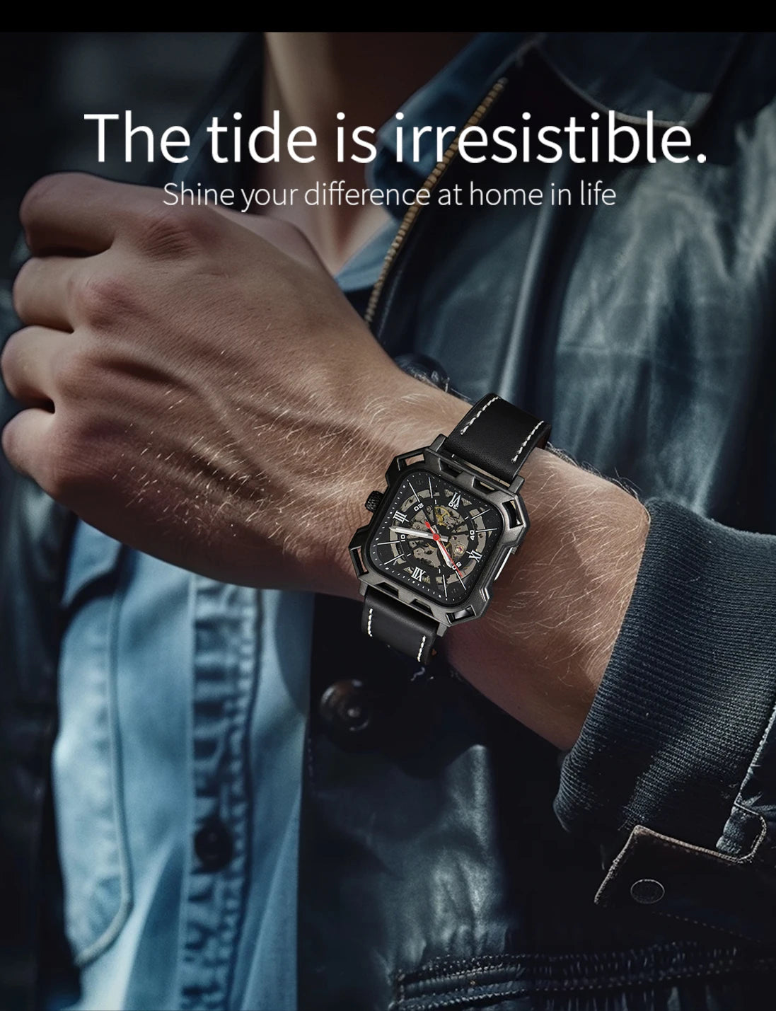 Black Steel Skeleton Automatic – Automatikuhr mit Sichtmechanik & Echtlederarmband