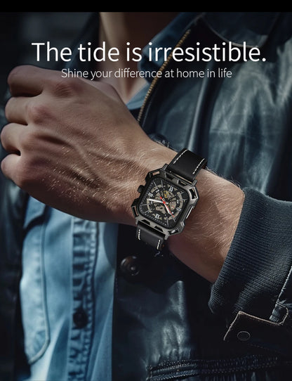 Black Steel Skeleton Automatic – Automatikuhr mit Sichtmechanik & Echtlederarmband