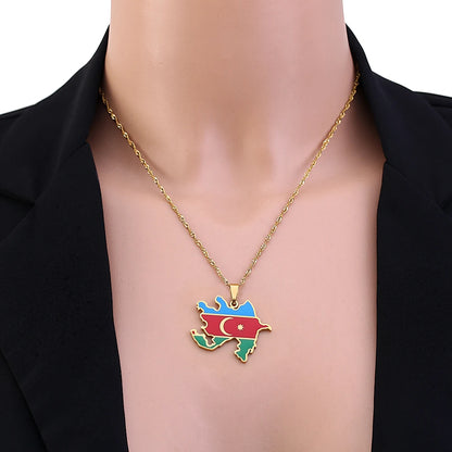 🇦🇿 Aserbaidschan Karte Halskette – Edelstahl Anhänger in Gold & Silber
