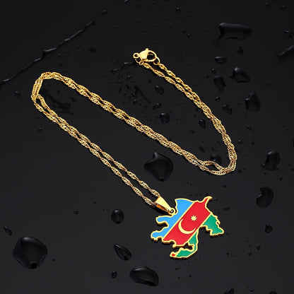 🇦🇿 Aserbaidschan Karte Halskette – Edelstahl Anhänger in Gold & Silber