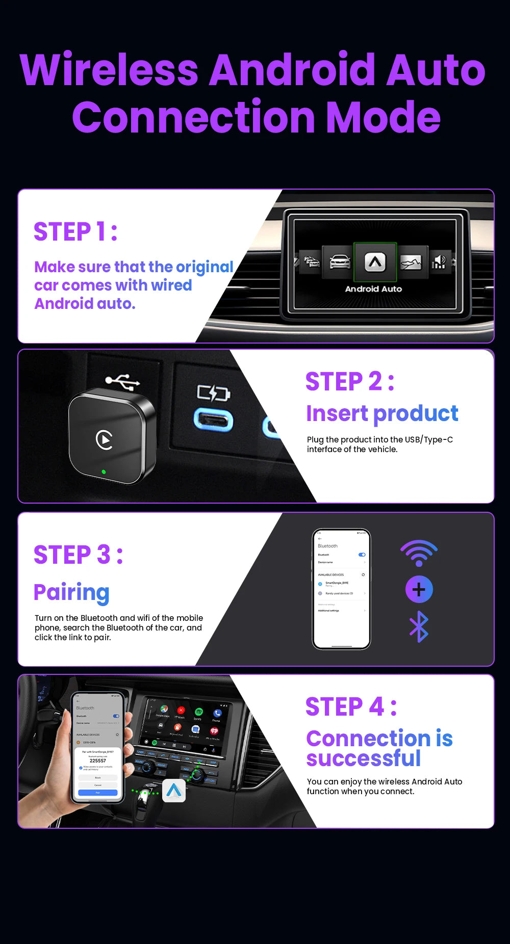 PLAYAIBOX Wireless CarPlay & Android Auto Adapter – Plug & Play WiFi Bluetooth Dongle für OEM-Systeme