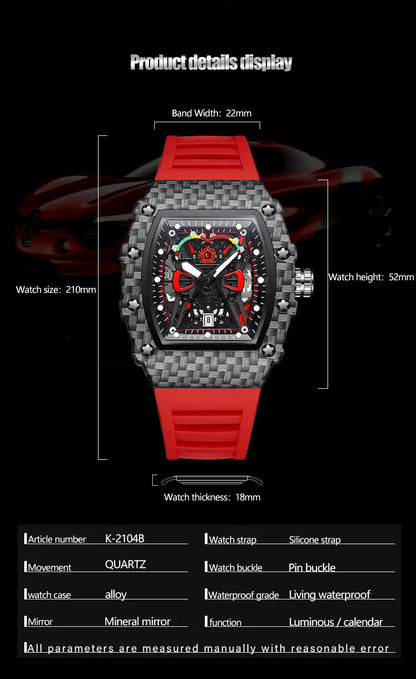 Carbon Sport Automatic – Automatikuhr im Motorsport-Design mit rotem Silikonarmband