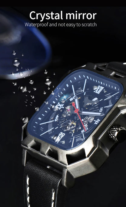 Black Steel Skeleton Automatic – Automatikuhr mit Sichtmechanik & Echtlederarmband