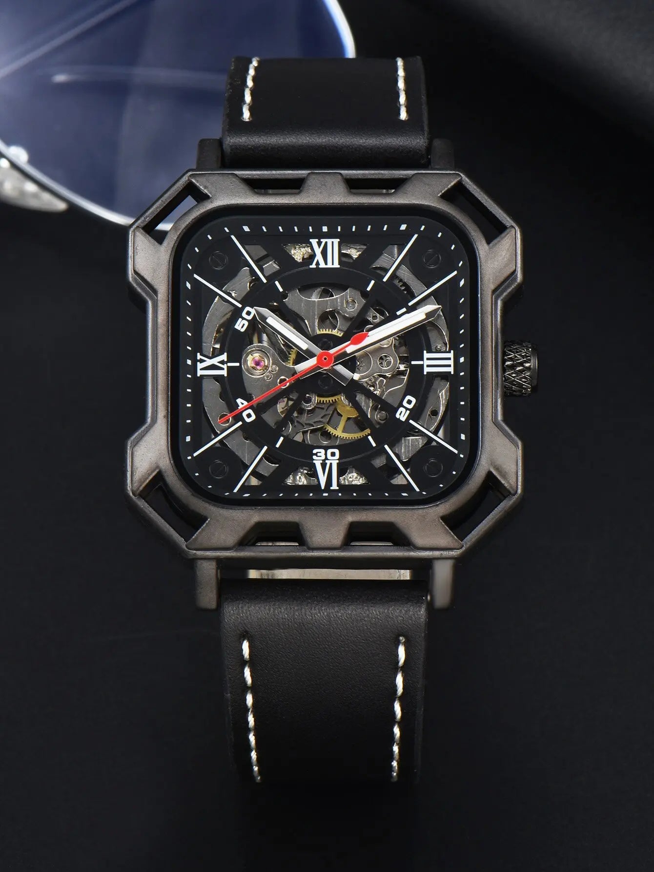 Black Steel Skeleton Automatic – Automatikuhr mit Sichtmechanik & Echtlederarmband