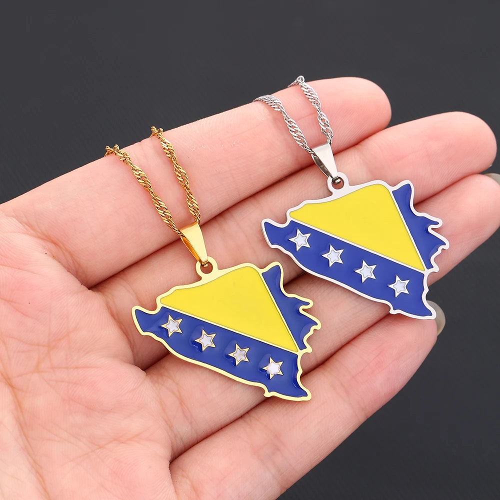 🇧🇦 Bosnien Halskette – Edelstahl Anhänger in Gold & Silber
