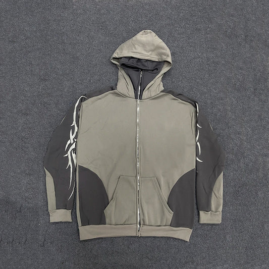 KERESLINA Tribal Tech Zipper Hoodie – Oversized Streetwear Hoodie mit Reißverschluss
