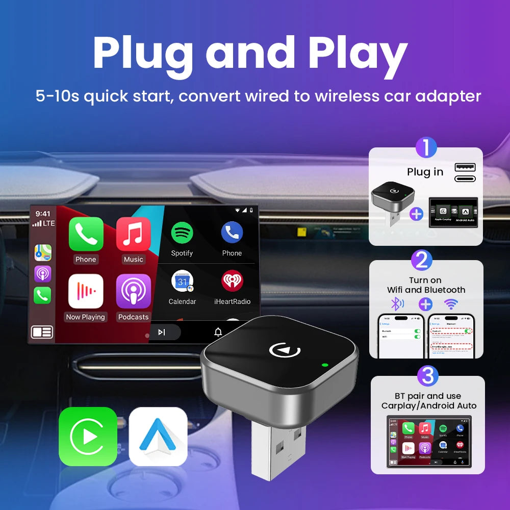 PLAYAIBOX Wireless CarPlay & Android Auto Adapter – Plug & Play WiFi Bluetooth Dongle für OEM-Systeme