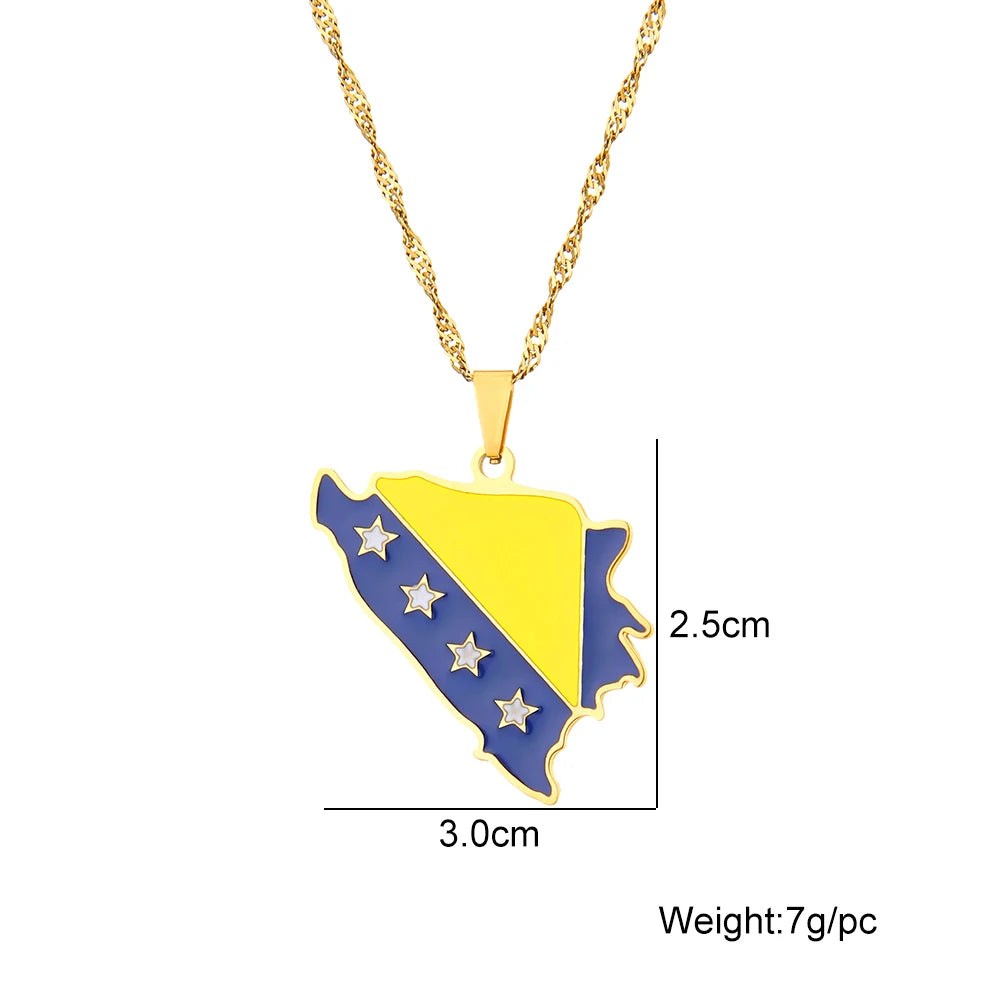 🇧🇦 Bosnien Halskette – Edelstahl Anhänger in Gold & Silber
