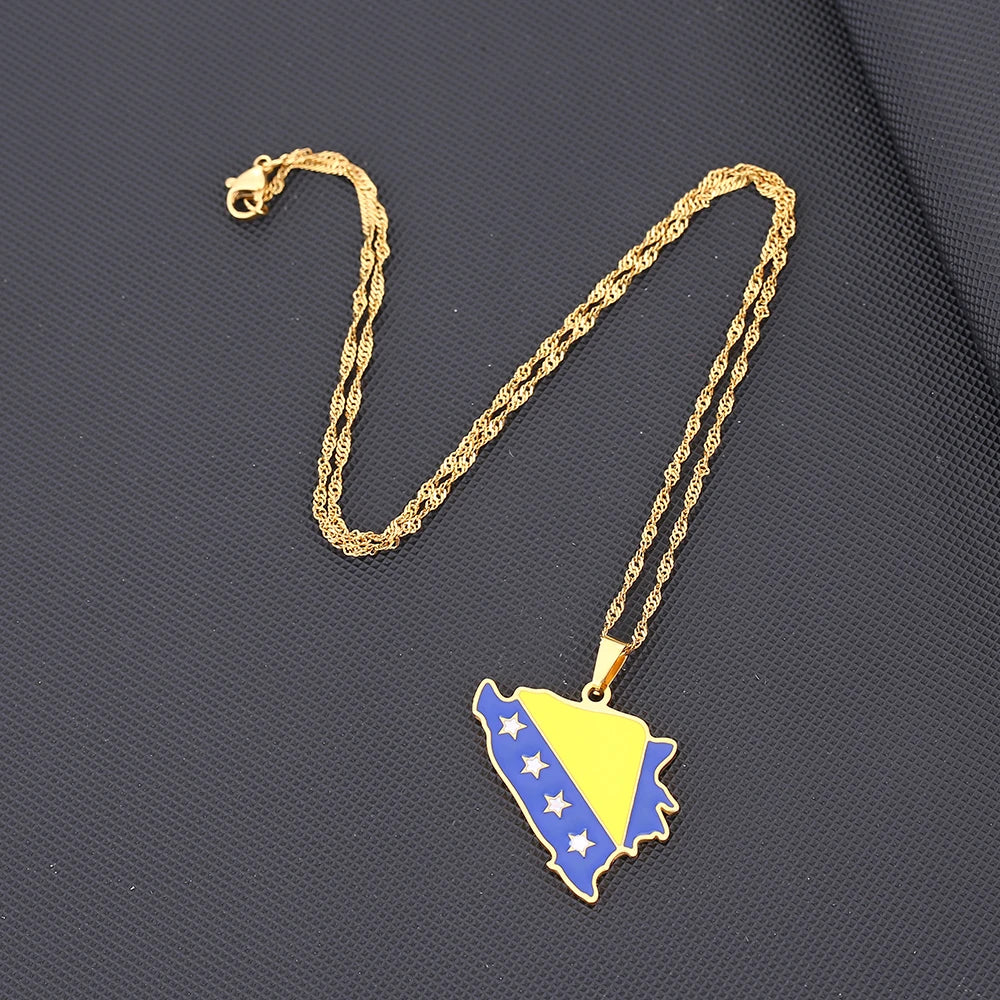 🇧🇦 Bosnien Halskette – Edelstahl Anhänger in Gold & Silber