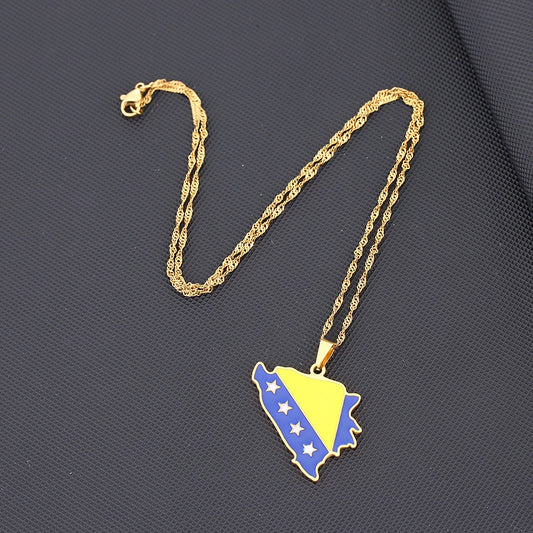🇧🇦 Bosnien Halskette – Edelstahl Anhänger in Gold & Silber