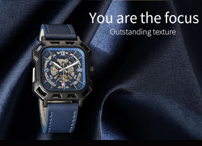 Black Steel Skeleton Automatic – Automatikuhr mit Sichtmechanik & Echtlederarmband