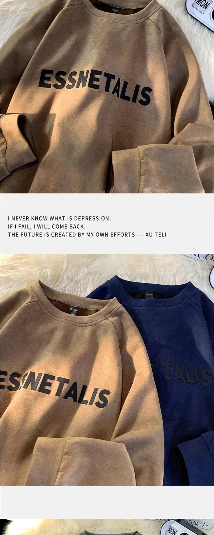 ESSNETALIS Oversized Sweatshirt – Unisex Streetwear Pullover aus Fleece