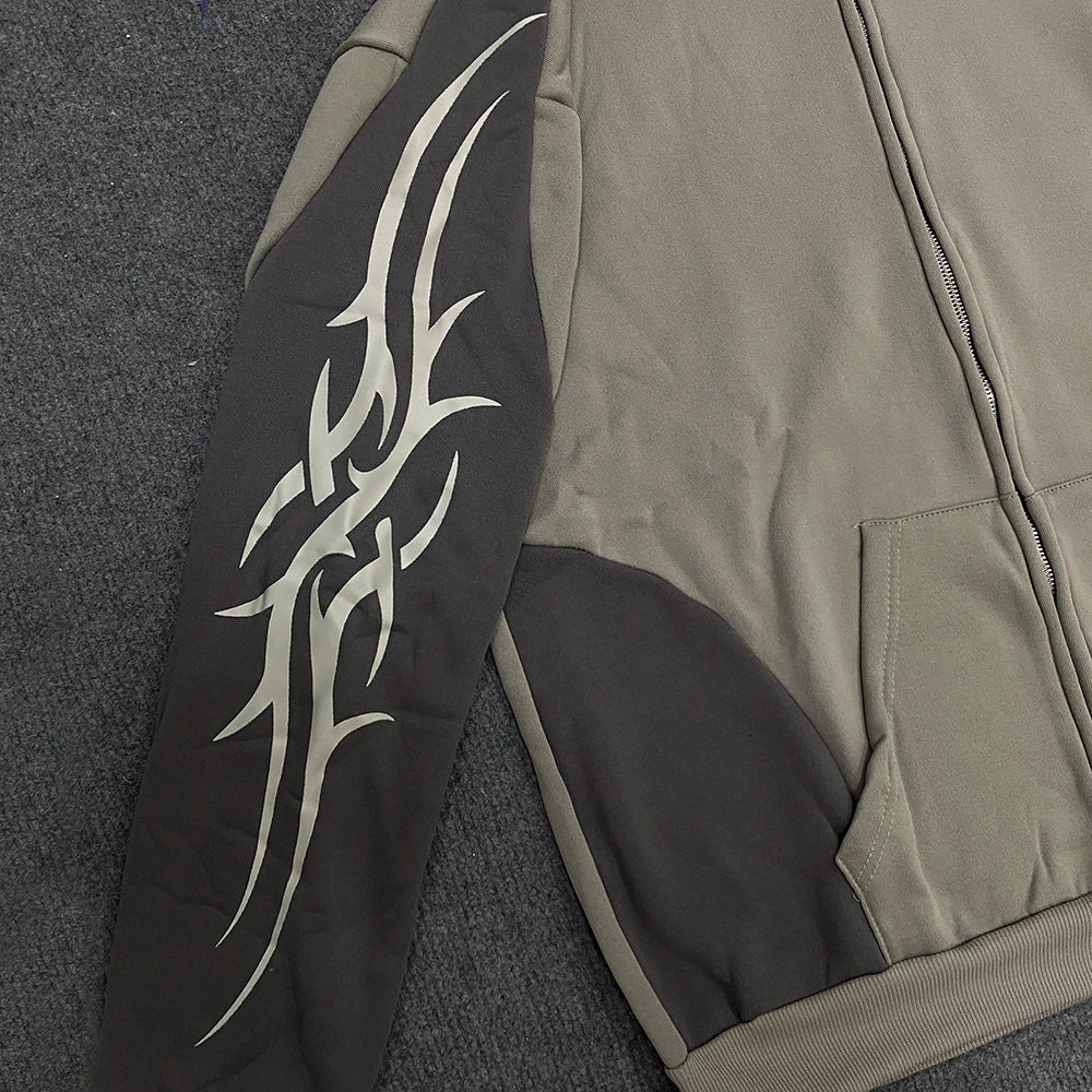 KERESLINA Tribal Tech Zipper Hoodie – Oversized Streetwear Hoodie mit Reißverschluss