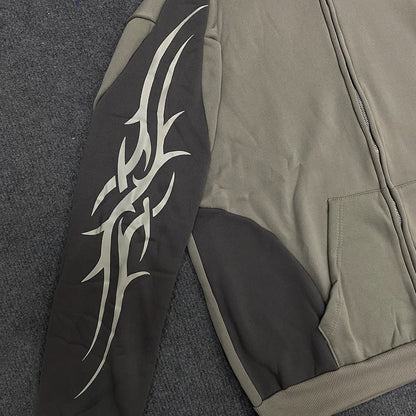 KERESLINA Tribal Tech Zipper Hoodie – Oversized Streetwear Hoodie mit Reißverschluss