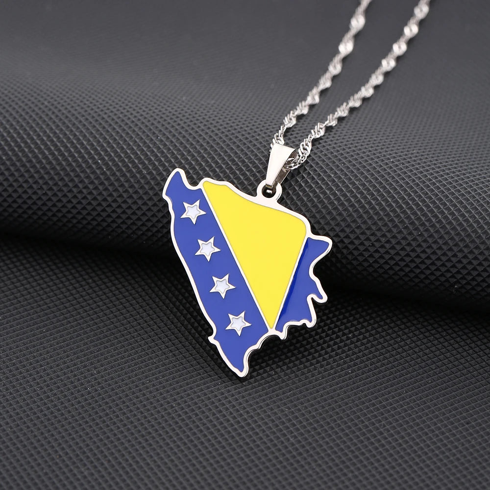 🇧🇦 Bosnien Halskette – Edelstahl Anhänger in Gold & Silber