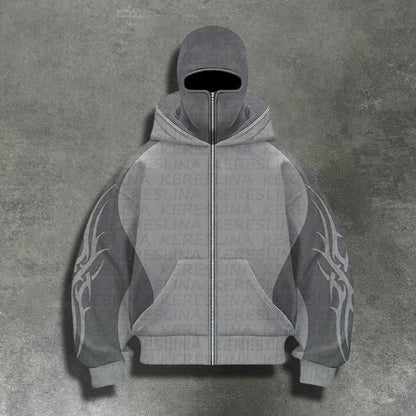 KERESLINA Tribal Tech Zipper Hoodie – Oversized Streetwear Hoodie mit Reißverschluss