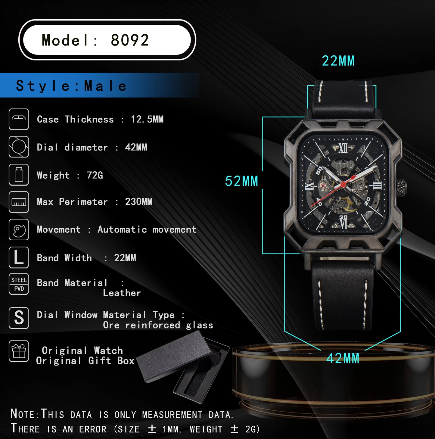 Black Steel Skeleton Automatic – Automatikuhr mit Sichtmechanik & Echtlederarmband