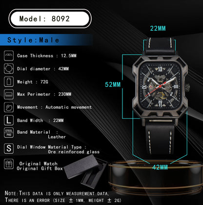 Black Steel Skeleton Automatic – Automatikuhr mit Sichtmechanik & Echtlederarmband
