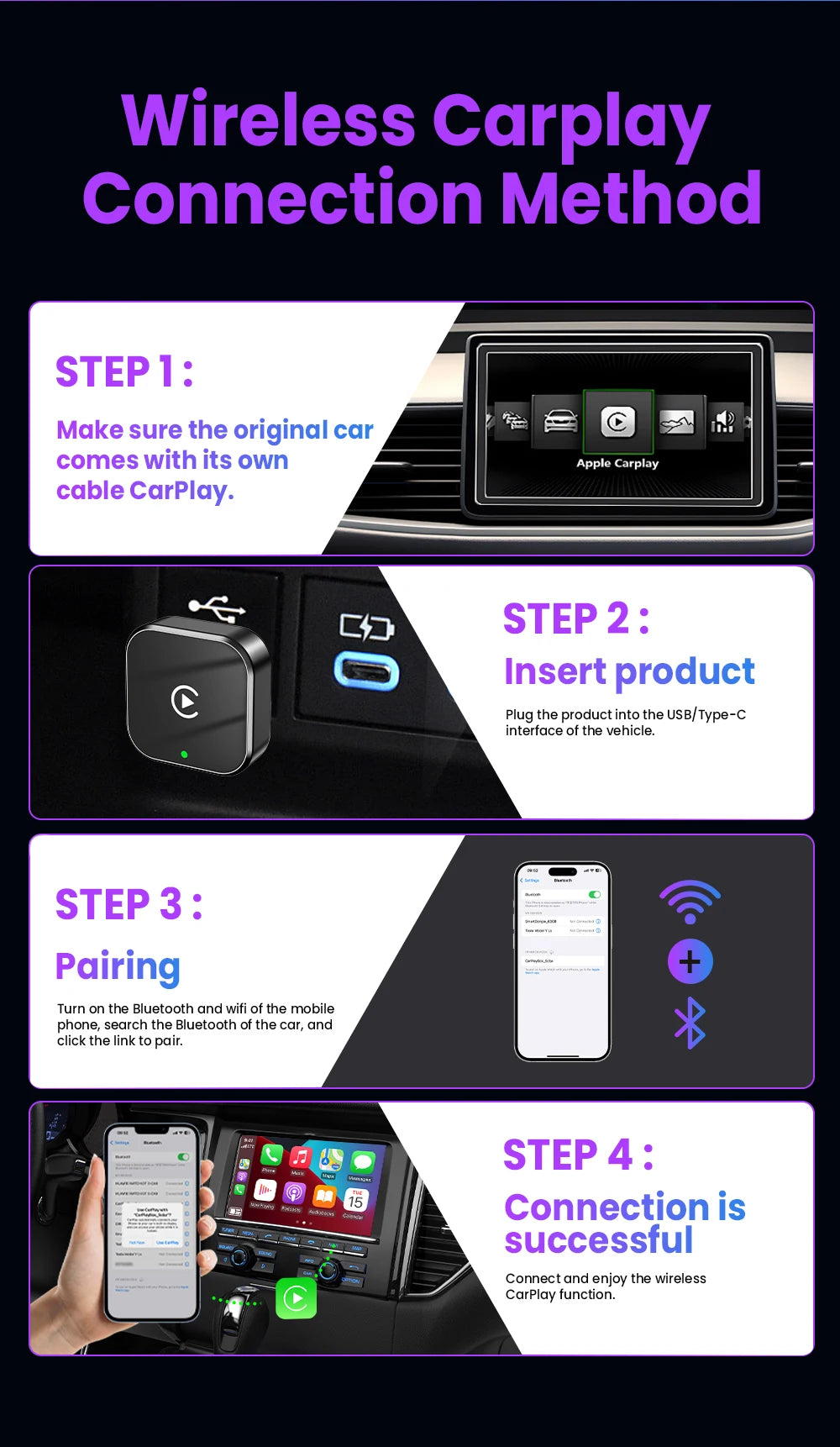 PLAYAIBOX Wireless CarPlay & Android Auto Adapter – Plug & Play WiFi Bluetooth Dongle für OEM-Systeme