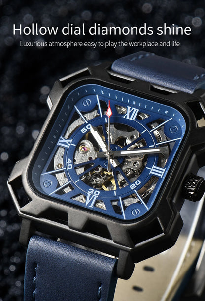 Black Steel Skeleton Automatic – Automatikuhr mit Sichtmechanik & Echtlederarmband