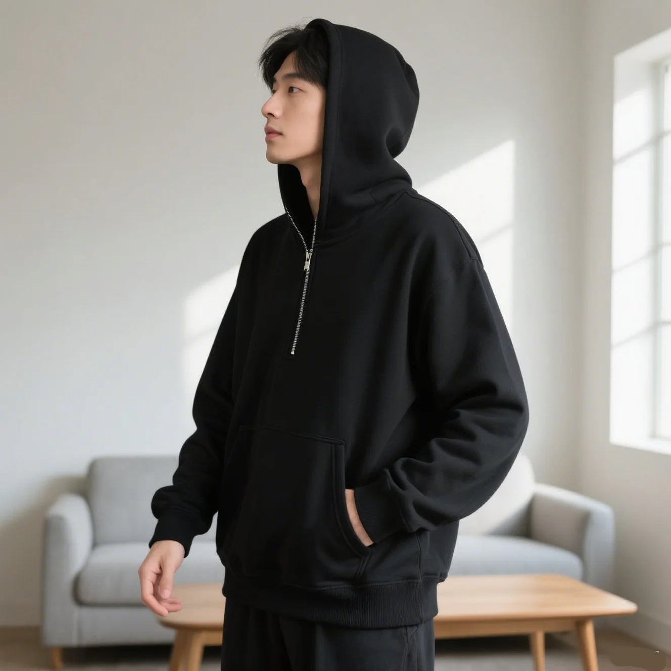 Full Face Zipper Hoodie – Oversized Streetwear Kapuzenjacke