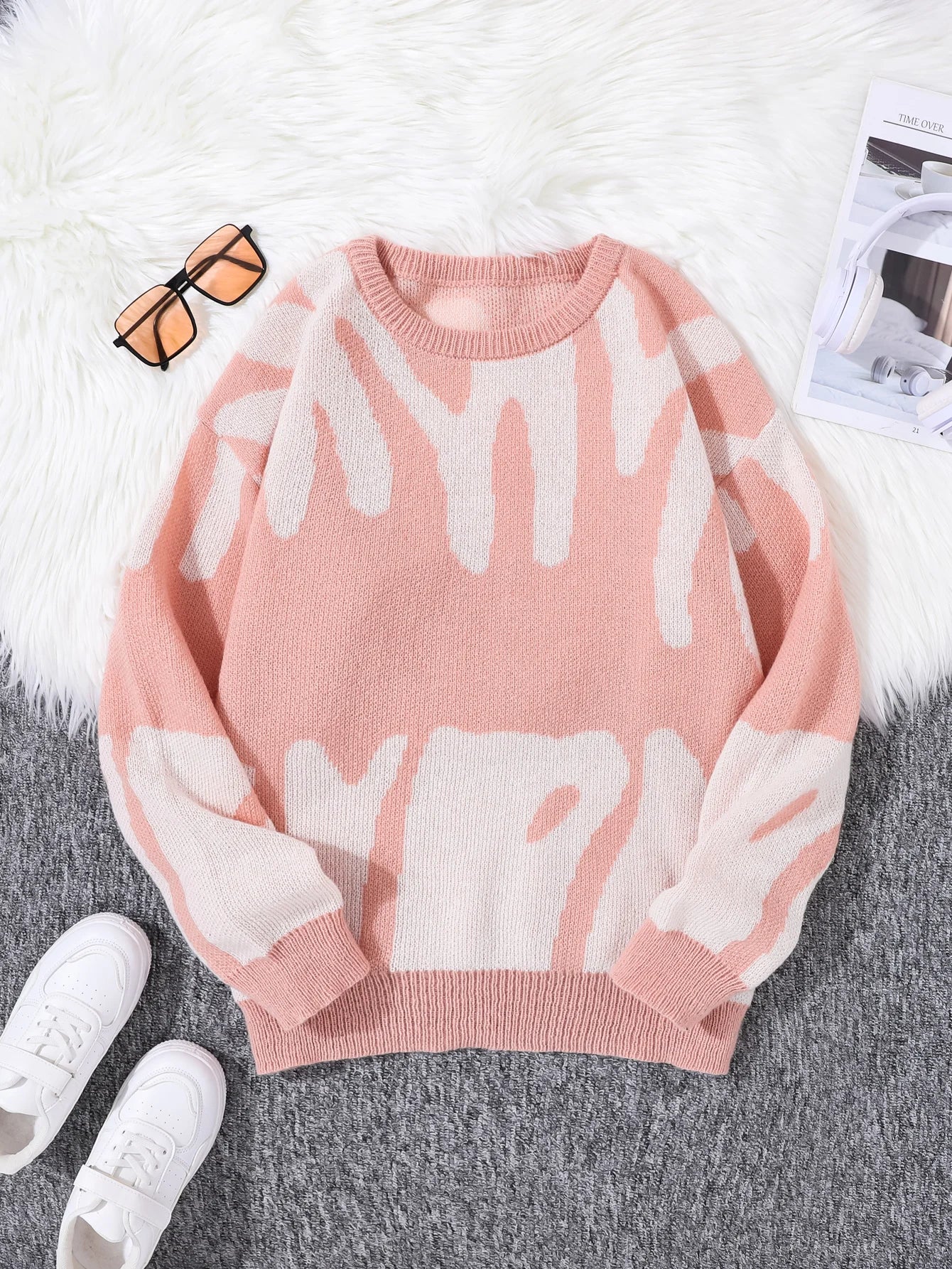 Oversized Strickpullover mit abstraktem Muster