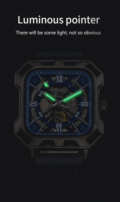 Black Steel Skeleton Automatic – Automatikuhr mit Sichtmechanik & Echtlederarmband